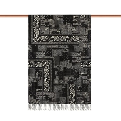 İpekevi Desenli İpek Şal - Patchwork Desenli - Siyah
