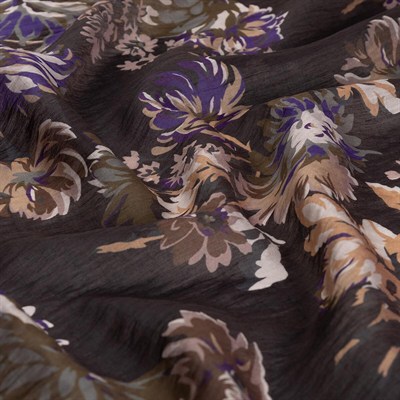 İpekevi Desenli Tensoft Eşarp - Kasımpatı Desenli - Acı Kahve Mor