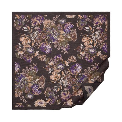 İpekevi Desenli Tensoft Eşarp - Kasımpatı Desenli - Acı Kahve Mor