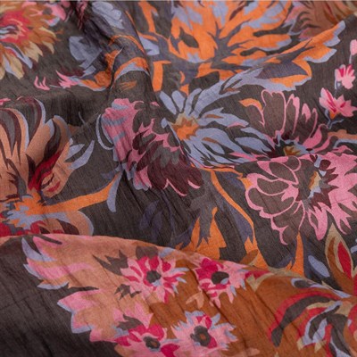 İpekevi Desenli Tensoft Eşarp - Kasımpatı Desenli - Füme Fuşya