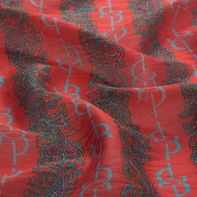 İpekevi Desenli Tensoft Eşarp - Monogram Desenli - Turkuaz Kırmızı