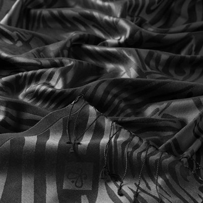 İpekevi Jakarlı İpek Şal - Zebra Desenli - Füme