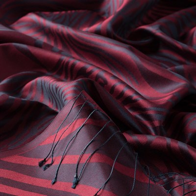 İpekevi Jakarlı İpek Şal - Zebra Desenli - Bordo