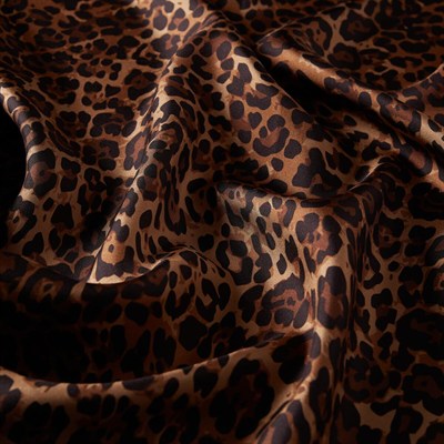 İpekevi Twill İpek Eşarp - Bordürlü Leopar Desenli - Siyah Kahve