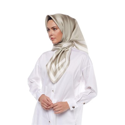 İpekevi Twill İpek Eşarp - Çizgili Signature - Açık Taş