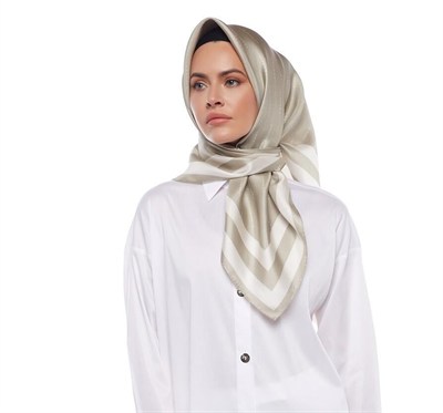 İpekevi Twill İpek Eşarp - Çizgili Signature - Nil Yeşili