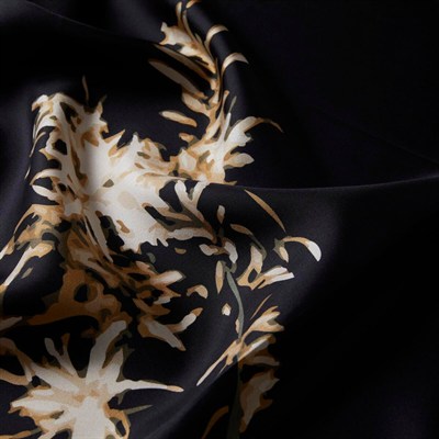 İpekevi Twill İpek Eşarp - Forsythia Desenli - Siyah Altın