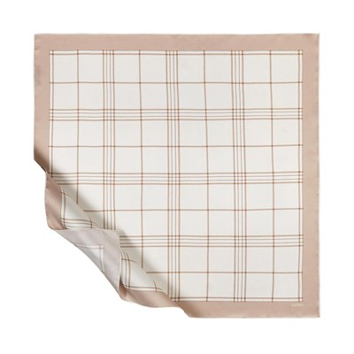 İpekevi Twill İpek Eşarp - Highlander Ekose Desenli - Krem