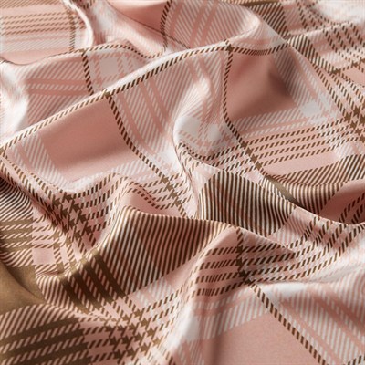 İpekevi Twill İpek Eşarp - London Ekose Desenli - Puslu Pembe