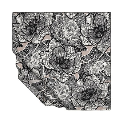 İpekevi Twill İpek Eşarp - Lotus Desenli - Siyah Beyaz