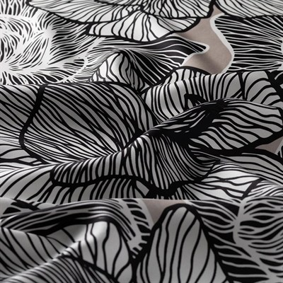 İpekevi Twill İpek Eşarp - Lotus Desenli - Siyah Beyaz