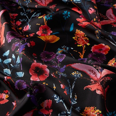 İpekevi Twill İpek Eşarp - Miniature Flower - Siyah
