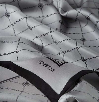 İpekevi Twill İpek Eşarp - Monogram - Gümüş