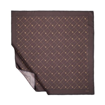İpekevi Twill İpek Eşarp - Monogram - Kahve Gold