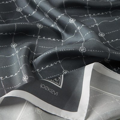 İpekevi Twill İpek Eşarp - Monogram - Metalik Mavi