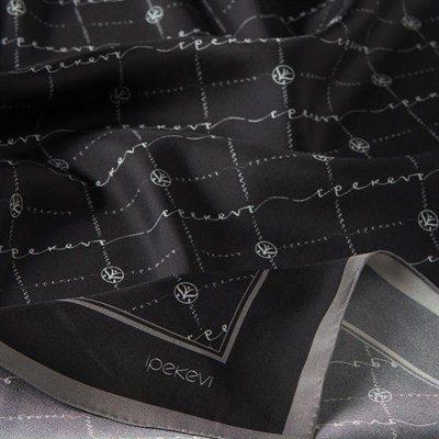 İpekevi Twill İpek Eşarp - Monogram - Siyah Gümüş