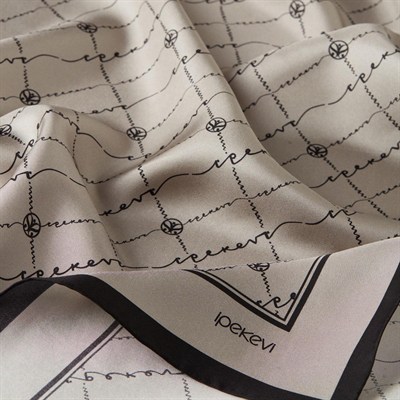 İpekevi Twill İpek Eşarp - Monogram - Taş