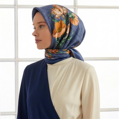 İpekevi Twill İpek Eşarp - Ocean Blue Paravane - Lacivert Gümüş