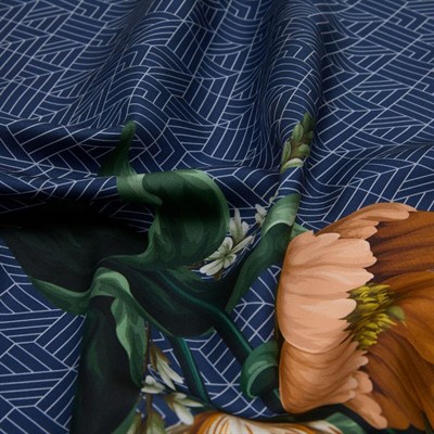 İpekevi Twill İpek Eşarp - Ocean Blue Paravane - Lacivert Gümüş