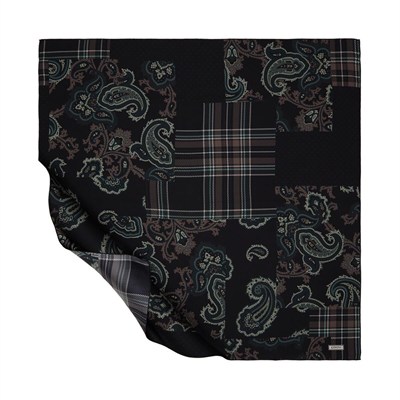 İpekevi Twill İpek Eşarp - Patchwork Desenli - Antrasit