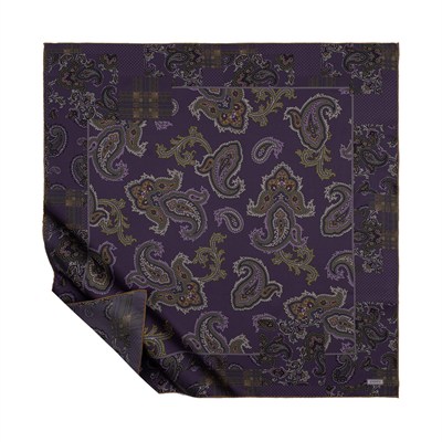 İpekevi Twill İpek Eşarp - Patchwork Desenli - Koyu Mor