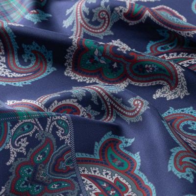 İpekevi Twill İpek Eşarp - Patchwork Desenli - Lacivert Kırmızı