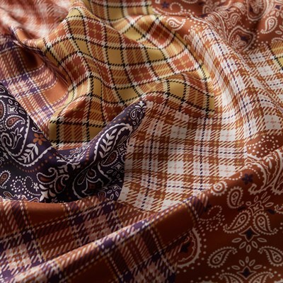 İpekevi Twill İpek Eşarp - Patchwork Desenli - Pudra Mor