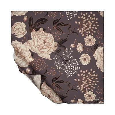 İpekevi Twill İpek Eşarp - Rosa Desenli - Gri