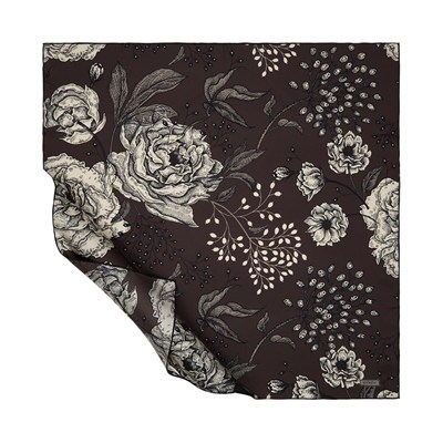 İpekevi Twill İpek Eşarp - Rosa Desenli - Füme