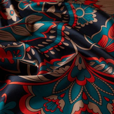 İpekevi Twill İpek Eşarp - Sarmaşık Desen - Lacivert