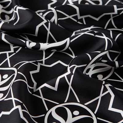 İpekevi Twill İpek Eşarp - Seljuk Monogram - Siyah Beyaz