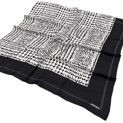 İpekevi Twill İpek Eşarp - Tweed Ekose - Siyah Beyaz