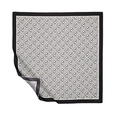 İpekevi Twill İpek Eşarp - Typo Monogram - Beyaz Siyah