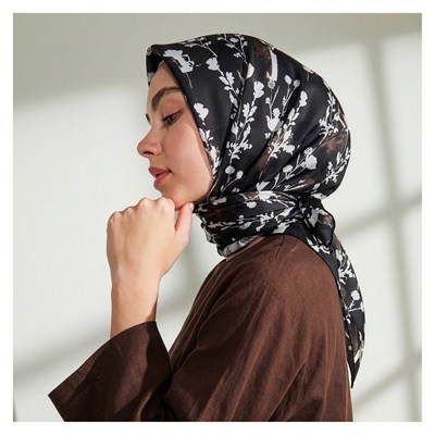 İpekevi Twill İpek Eşarp - Vintage Silhouette - Siyah