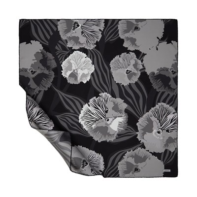 İpekevi Twill İpek Eşarp - Violet Desenli - Füme