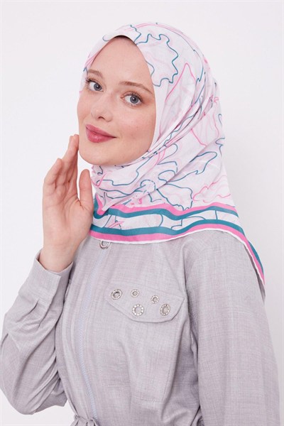 Levidor Pamuklu Sport Eşarp - 0914-05 Beyaz Pembe