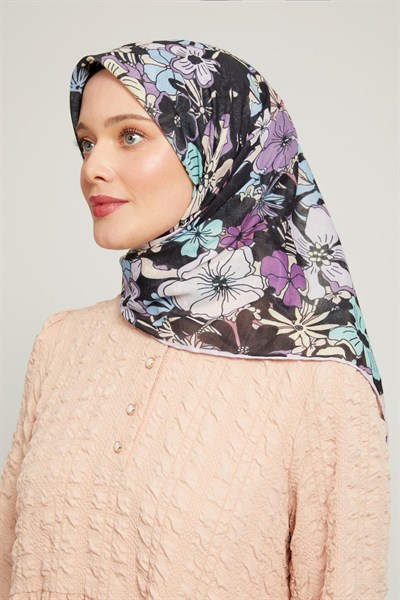 Levidor Pamuklu Sport Eşarp - 90163-08 Siyah Lila