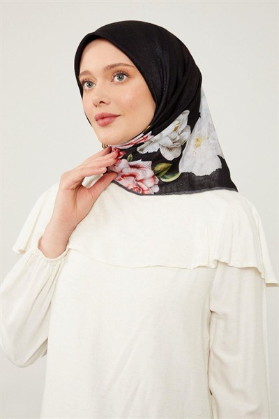 Levidor Soft Pamuk Eşarp - 90036-01 Siyah Kırmızı