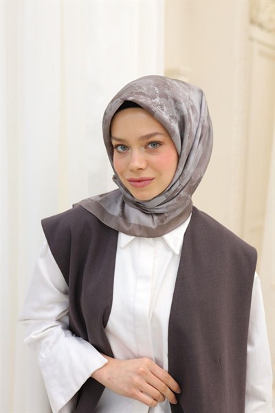 Silk Home Desenli Shiny Eşarp - 8647 -  Koyu Vizon