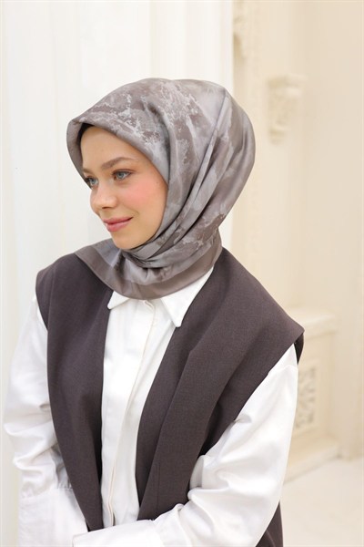 Silk Home Desenli Shiny Eşarp - 8647 -  Koyu Vizon