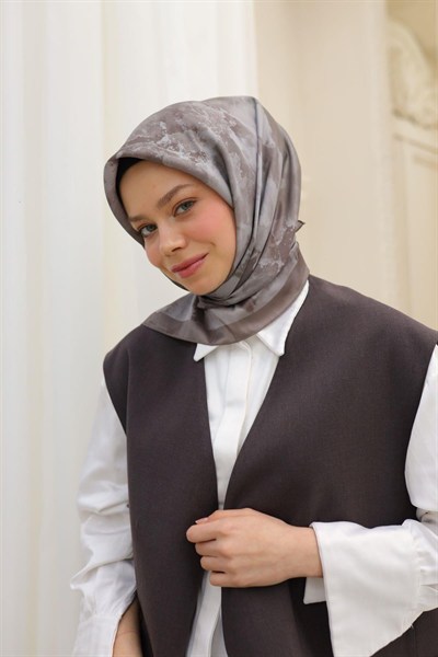 Silk Home Desenli Shiny Eşarp - 8647 -  Koyu Vizon