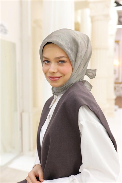 Silk Home Desenli Shiny Eşarp - 8647 - Açık Taş