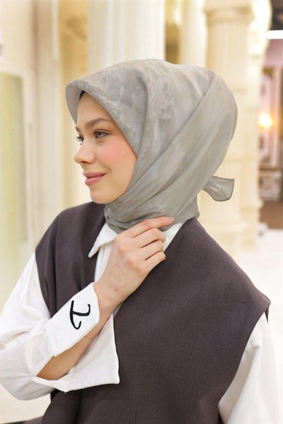 Silk Home Desenli Shiny Eşarp - 8647 - Açık Taş