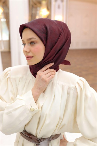 Silk Home Desenli Shiny Eşarp - 8647 - Bordo Siyah