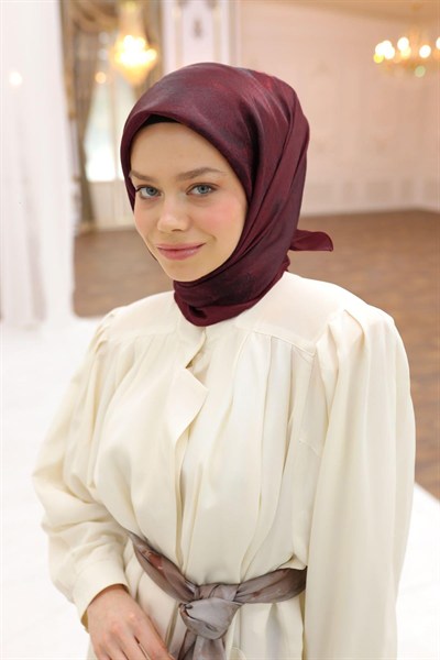 Silk Home Desenli Shiny Eşarp - 8647 - Bordo Siyah