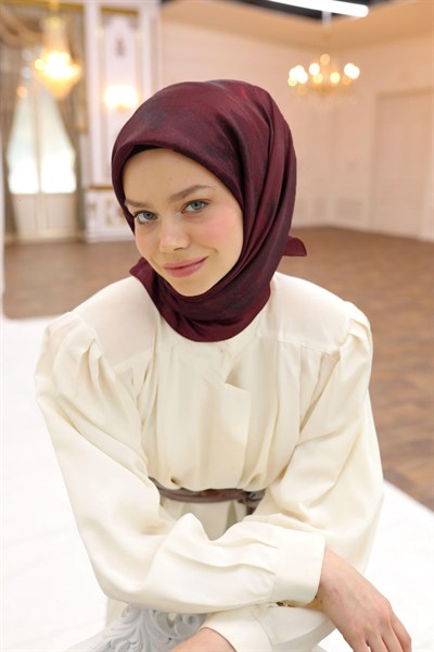 Silk Home Desenli Shiny Eşarp - 8647 - Bordo Siyah