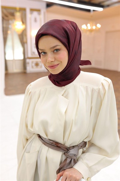 Silk Home Desenli Shiny Eşarp - 8647 - Bordo Siyah