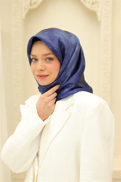 Silk Home Desenli Shiny Eşarp - 8647 - Gece Mavisi