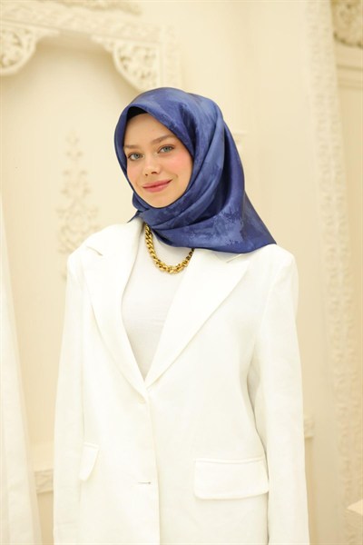 Silk Home Desenli Shiny Eşarp - 8647 - Gece Mavisi