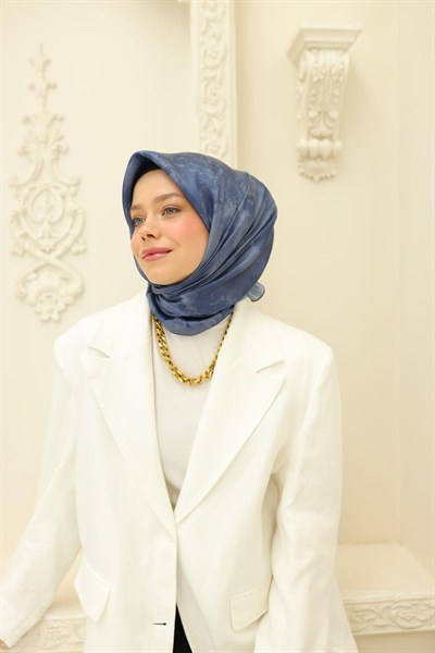 Silk Home Desenli Shiny Eşarp - 8647 - İndigo